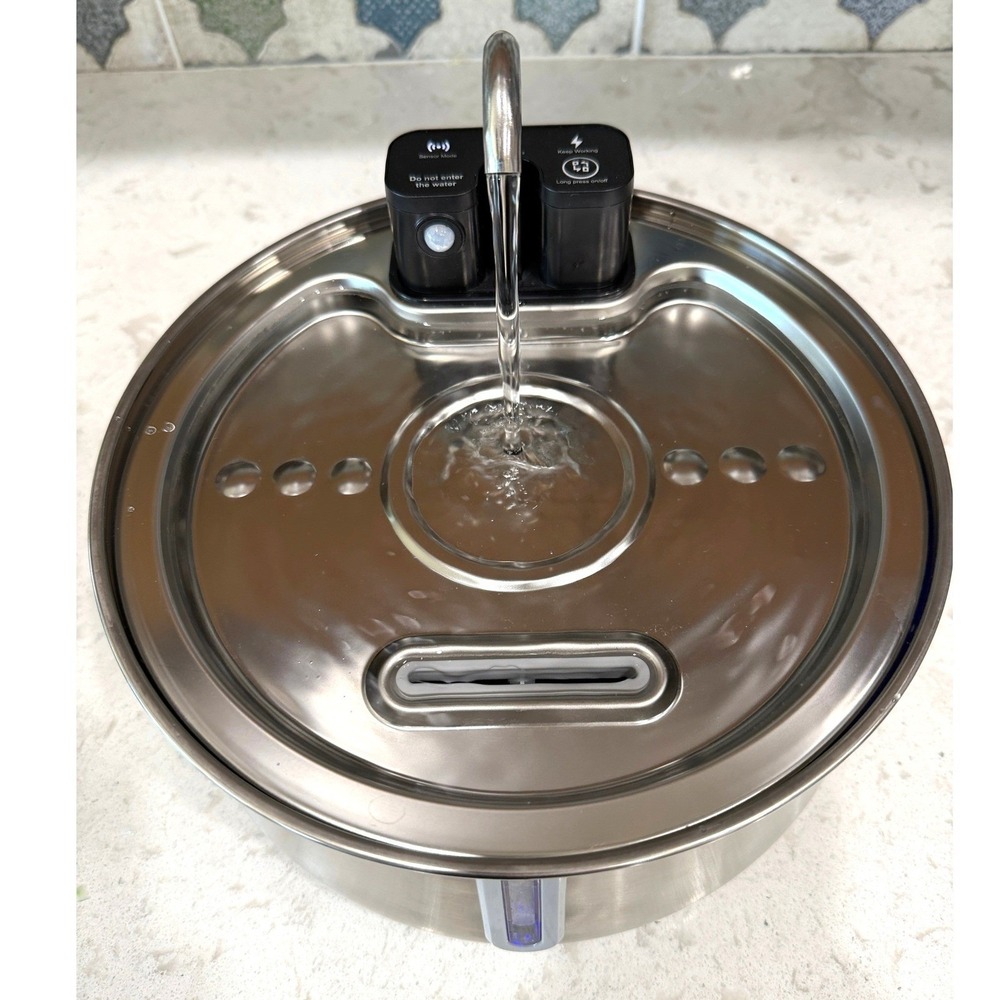 KittySpout 4L Stainless Steel Pet Water Fountain Wireless Motion Sensor 4L EUC